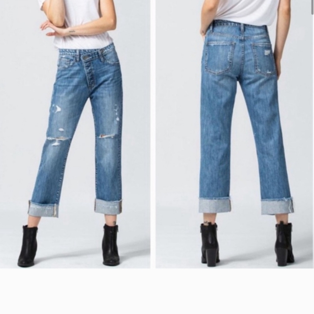 Flying Monkey Crossover High Waist Straight Leg Destructed Boho Casual Jeans 27